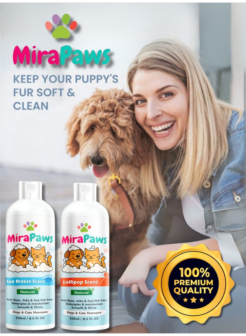 MiraPaws Pets Shampoo - Sea Breeze Scent 250ml + Lollipop Sent 250ml (Pack of 2) - Image 2
